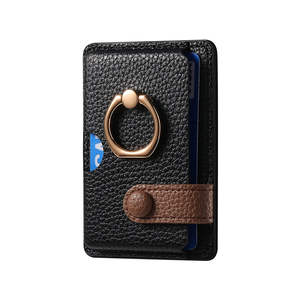 Tarjetero para Teléfono con Anillo y Diseño Litchi, Soporte de Color Sólido, Clip Trasero Adhesivo para Monedas y Tarjetas - Product Image 2