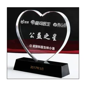 Wedding Anniversary Gift Crystal Trophy Heart Trophy With Black Base