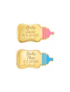 Broche Biberon Émaillé en Acier Inoxydable Plaqué <span class=keywords><strong>Or</strong></span> 18K Personnalisable avec Nom <span class=keywords><strong>et</strong></span> Date de Bébé, Cadeau de Naissance ou Révélation du Sexe pour Baby Shower - Product Image 1
