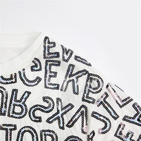 Lettre Sequin Shirt Plus Size Medium Length T Shirt Heavy Bead Broded Sequin Top