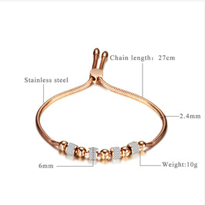 Women Inspiration Bangle Jewelry <strong>Silver</strong> Gold Rose Plated Heart Stainless Steel <strong>Adjustable</strong> Charm <strong>Bracelet</strong> with Cubic Zircon Beads - Product Image 3