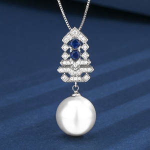 High End Eco-friendly Copper Christmas Tree Necklace <b>Earrings</b> <b>Set</b> Blue Cubic Zirconia 16-12mm White Pearl Jewelry <b>Set</b> - Product Image 4