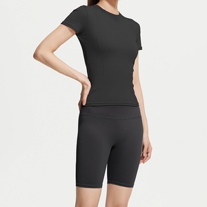 Camiseta de Yoga de Manga Corta para Mujer, Sólida, Delgada, de Secado Rápido, Transpirable, Cintura Elástica, Cintura Alta, Traje Deportivo para Correr y Hacer Ejercicio - Product Image 6