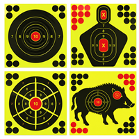 Papier cible néon haute visibilité auto-adhésif, lot de 4, motifs variés, classiques, humains, radar, animaux, pour l'entraînement au tir.