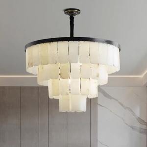 Lámparas Colgantes de Latón Blanco Cálido de Alabastro Español para Sala de Estar, Arañas de Mármol Natural y Negro - Product Image 3