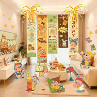 Décorations de fête pour le premier anniversaire de bébé : Ensemble de toile de fond numérique en carton KT à thème étoiles et personnages de dessins animés modernes