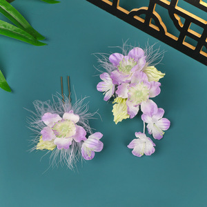 Diseño Original 2025, Hecho a Mano, Pinza para el Cabello con Flor de Terciopelo Sintético Morado Claro, Falda Estilo Horse-Face, Maquillaje y Accesorios para el Cabello Hanfu - Product Image 1