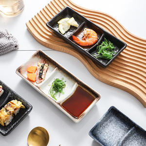 8-Zoll-Retro-Rechteck-Steingut-Teller Vintage-Design Essig-Soß-Dish 3 geteilte Fachteile Sushi-Dessertt Snack Vorspeise - Product Image 4