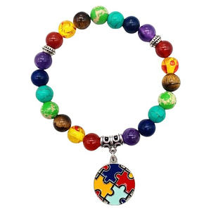 <span class=keywords><strong>Bracelet</strong></span> de Sensibilisation à l'Autisme, <span class=keywords><strong>Bracelet</strong></span> Perles Pierres Naturelles 7 Chakras, Pendentif Puzzle, <span class=keywords><strong>Bracelet</strong></span> Élastique Guérison des Chakras en Cristal - Product Image 6