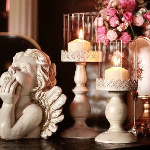 Bougeoir en métal pour la décoration intérieure Candélabre fait à la main Finition antique Brosse blanche Pilier d'or Bougeoir décoratif de mariage - Product Image 5