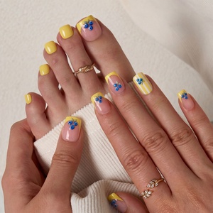 Spring Summer Luxury Yellow False Fake Toenails Wholesale Short Square 3D Designer Press on <b>Nails</b> and Toe <b>Nails</b> <b>Sets</b> with Glue - Product Image 1