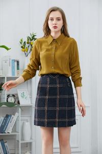 Camicia da <span class=keywords><strong>Donna</strong></span> in Seta di Gelso Stile Francese, Sensazione di Cerpe Pesante, Elegante <span class=keywords><strong>Blusa</strong></span> <span class=keywords><strong>Gialla</strong></span> di Lusso Leggero - Product Image 2