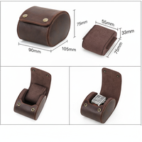 Kotak Jam Tangan Kulit Asli Mini untuk 1 Jam Tangan Tunggal dengan Bantal Terpisah, Organizer Jam Tangan Portabel Kecil untuk Perjalanan Pria