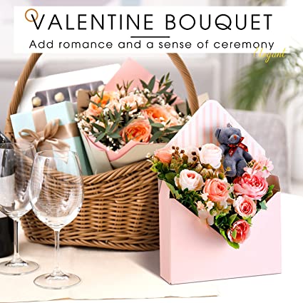 10 Pcs Florist Bouquet Envelope Boxes Bulk Pink Flower Bouquet Packaging Gift Paper Boxes Wrapping Flower Boxes for Arrangements