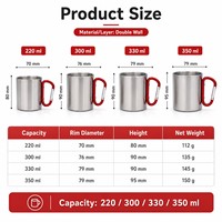 Vente en gros 220ml 300ml Camping en plein air Tasse de voyage pour café Cadeau promotionnel à double paroi Tasse à poignée mousqueton en acier inoxydable personnalisée