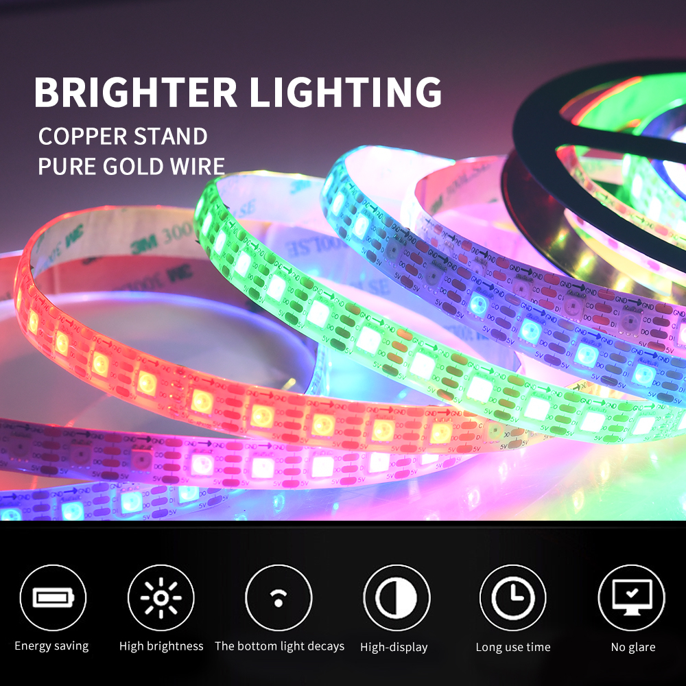 RGB LED Strip Addressable Light 5V 5050 RGB SMD Individually 48 pixels/m RGB Digital APA102 SK9822 30 60 96 144 LEDs/m