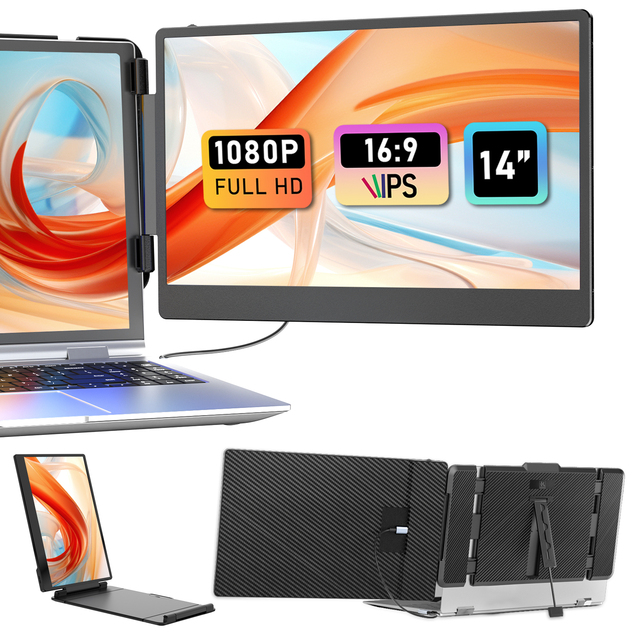 14 Inch IPS Laptop Screen Extender for 13''-17.3'' Laptops Plug & Play Business Gaming USB Type C 1080P FHD