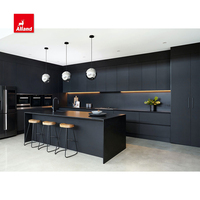 Armoire de cuisine moderne AlladnCabinet, personnalisée, en MDF, avec finition laquée noire mate, avec îlot, pour maison contemporaine