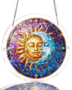 Puzzle Mystique en Vitrail Soleil et Lune, Cadeau Bohème Personnalisé en Gros, Décoration Artistique Directe Usine pour Balcon et Salon - Product Image 1