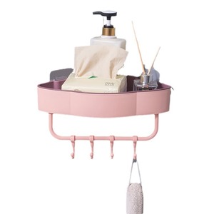 Bathroom Triangular <b>Wall</b> Mounted Storage Shelf No Drilling Required Space Saving <b>Corner</b> Organizer With Hooks For Bath - Product Image 4