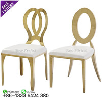 Chaise de Dîner Nordique Banquet en Acier Inoxydable Or et Blanc, Meilleures Ventes, Chaises Métalliques pour Hôtels et Événements de Mariage