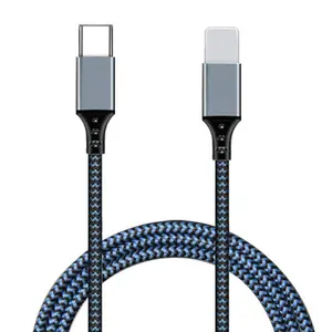 Super Fast 20w Fhort/Long Nylon Braided Custom Mobile phone Usb C Power Sync Light Charging Data Line For Iphone Cable