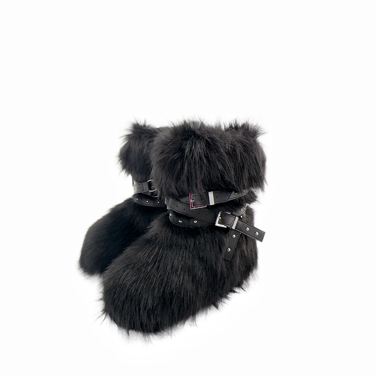 Y2K Punk Ankle Boots with Imitation Rivet Fur & Flat Heel