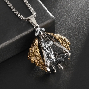 2025 oro placcato <span class=keywords><strong>angelo</strong></span> <span class=keywords><strong>e</strong></span> diavolo doppio ciondolo collana per gli uomini - Product Image 2