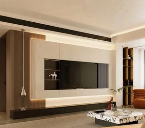 ตู้เก็บทีวีไม้เนื้อแข็งสไตล์ครีมที่ทันสมัย - Product Image 2