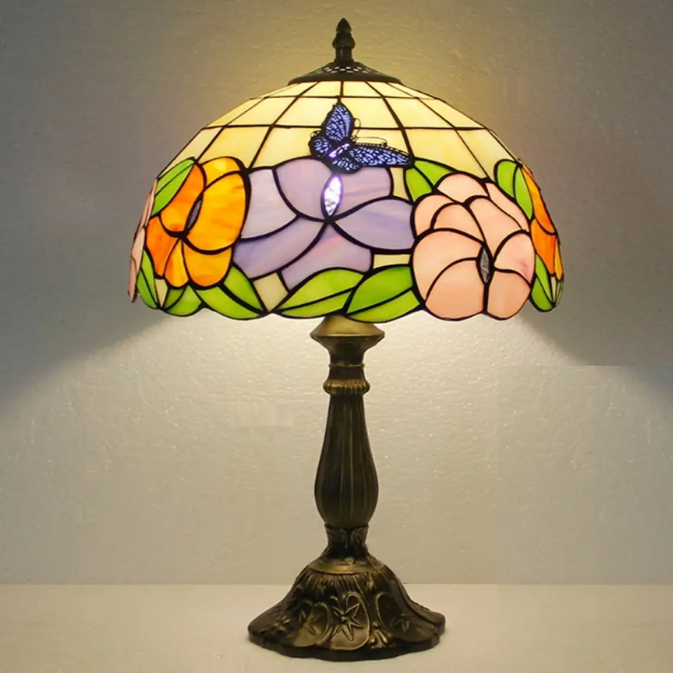 Lámpara de mesa con diseño de mariposa para interiores, lámpara led de tifany mesita de noche, lámpara de animales con vidrieras tiffany