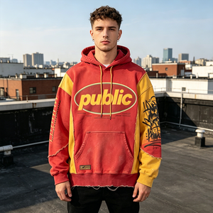 Premium Customization Heavyweight 500gsm Patchwork French Terry Digital Print Letters Eco-friendly Pockets OEM Hoodies for Men - Product Image 3