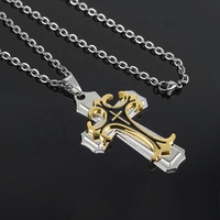 Colliers en acier inoxydable à prix réduit, chaînes de cou avec gouttes d'huile, collier à pendentif croix à trois couches pour les croyants religieux et les amoureux
