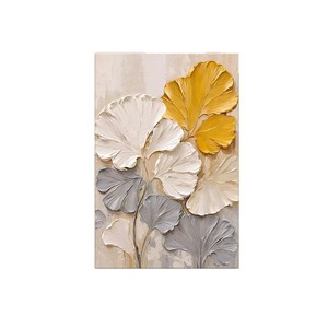 Peinture à l'huile peinte à la main, Art floral texturé minimaliste moderne pour décoration murale de salon, effet 3D sans cadre - Product Image 5