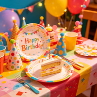 Assiettes en papier Joyeux Anniversaire, vaisselle jetable colorée pour décorations de fête