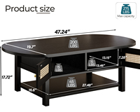 Table basse ovale de style farmhouse personnalisée avec portes en rotin, bois noir, pour la maison, l'appartement, intérieur, meubles robustes et pratiques