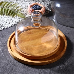 Yaratıcı şeffaf cam kapak kek tepsisi tatlı masa ekran için doğal bambu meyve tabağı ekmek tabağı kek <span class=keywords><strong>stand</strong></span>ı araçları - Product Image 2