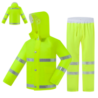 Imperméables, Ensemble de travail 2 pièces, Tissu tricoté PVC 0,4 mm, Bandes réfléchissantes haute visibilité, Logo OEM pour l'entretien des terrains