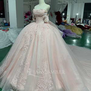 <span class=keywords><strong>Robe</strong></span> de bal de Quinceañera <span class=keywords><strong>rose</strong></span> <span class=keywords><strong>poudré</strong></span> Mct002, drapée, avec manches transparentes florales 3D, scintillante, pour fête des 15 ans, Jancember - Product Image 3