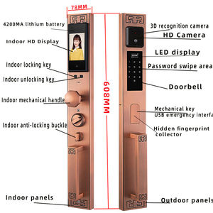Porte de <span class=keywords><strong>villa</strong></span> de luxe dorée serrure de porte antivol double porte reconnaissance faciale téléphone portable surveillance à distance serrures de porte intelligentes - Product Image 4