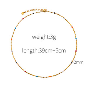 Colorful Beaded Necklace Gold Zinc Alloy Clavicle Chain For Women Autumn Winter Layering Jewelry - Product Image 4