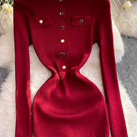 Robe midi décontractée en tricot pour femmes, élégante, à col haut, manches longues, avec boutons décoratifs, pour un usage quotidien