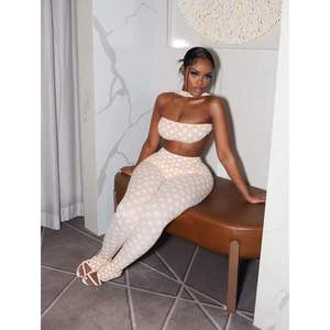 Ensemble 2 pièces personnalisé 2026 pour femme, motif pois, haut dos nu sans manches et pantalon, tenue de club sexy, tricot respirant, printemps-été - Product Image 1