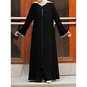 Elegante Abaya Negra para Mujer, Vestido Largo con Cuello Redondo, Silueta Recta, Estilo Sencillo, Informal y Modesto, Tela Lavable - Product Image 1