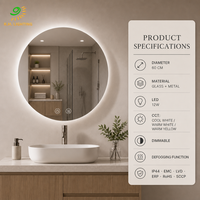 Miroir de salle de bain rond rétroéclairé à LED 60 cm sans cadre CCT dimmable avec anti-buée IP44 et interrupteur tactile pour grossistes par Joystar