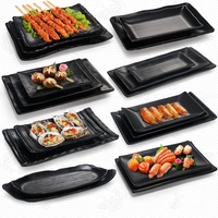 Vente en gros de 50 pièces de vaisselle en mélamine plastique rectangulaire de haute qualité, écologique, noire, pour les restaurants