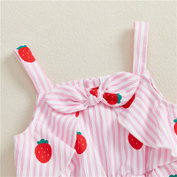 Bas quantité minimale de commande fabricant de motifs personnalisés été bébé vêtements rayures fraise cerise imprimé barboteuse sans manches enfant en bas âge filles combinaison