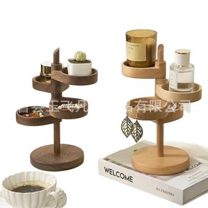Support de bijoux rotatif en bois d'acacia, étagère de rangement polyvalente pour plantes succulentes et articles de soins personnels - Product Image 1