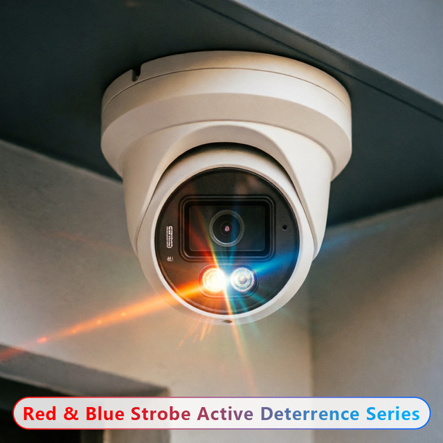 8MP H.265 Active Deterrence POE IP Camera Red Blue Light Indoor Outdoor Optional Fixed Lens Two Way Audio IP66 4K Network Camera