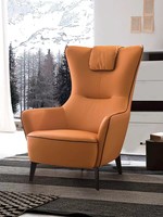Fauteuil simple nordique moderne à dossier haut en cuir PU avec structure en bois pour salon, balcon, détente, canapé individuel confortable