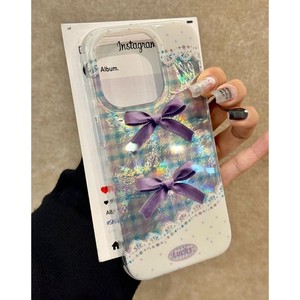 Coque de téléphone violet Bow Check pour iPhone 17 16 15 14 13 12 11 Pro <span class=keywords><strong>Max</strong></span> <span class=keywords><strong>Air</strong></span> Lace Dot étui de protection - Product Image 2